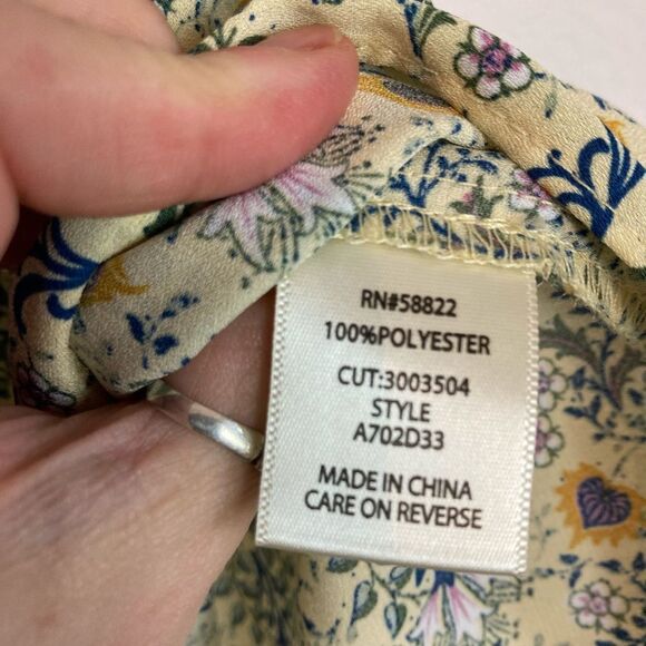 Max Studio butter yellow floral chiffon blouse w/ stretchy bodice long sleeves - Picture 10 of 12